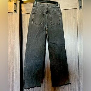 Zara Womens Charcoal Black Mom Distressed High Rise Jeans Frayed Hem Size 2